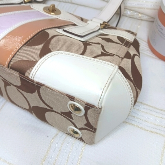 COACH  Signature Stripped TurnLock CarryAll Shoulder Bag - Picture 14 of 15